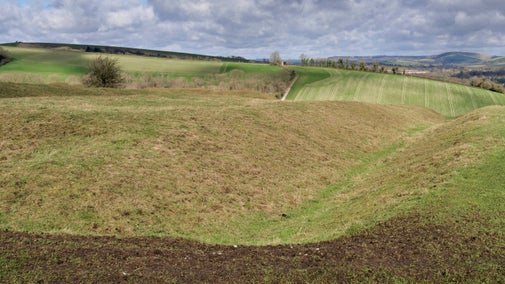 Roman camp earthworks at Hod Hill, Dorset